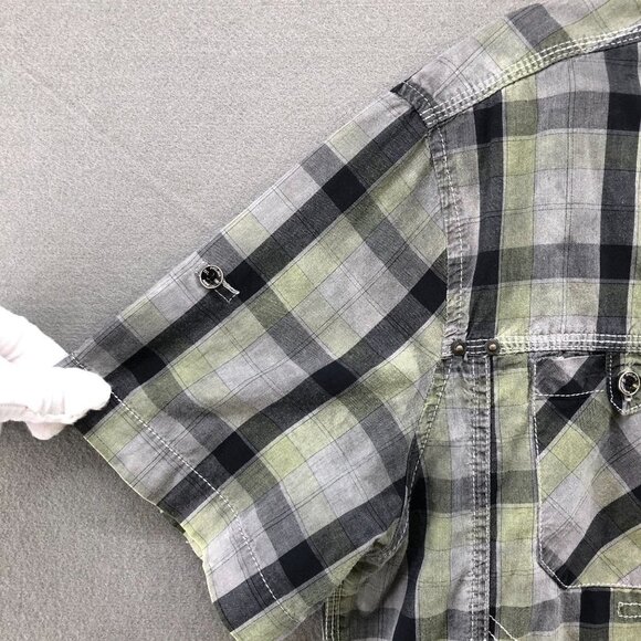 Projek Raw Gray Yellow Plaid Button Up Shirt Mens Medium M Short Sleeve - Picture 5 of 12